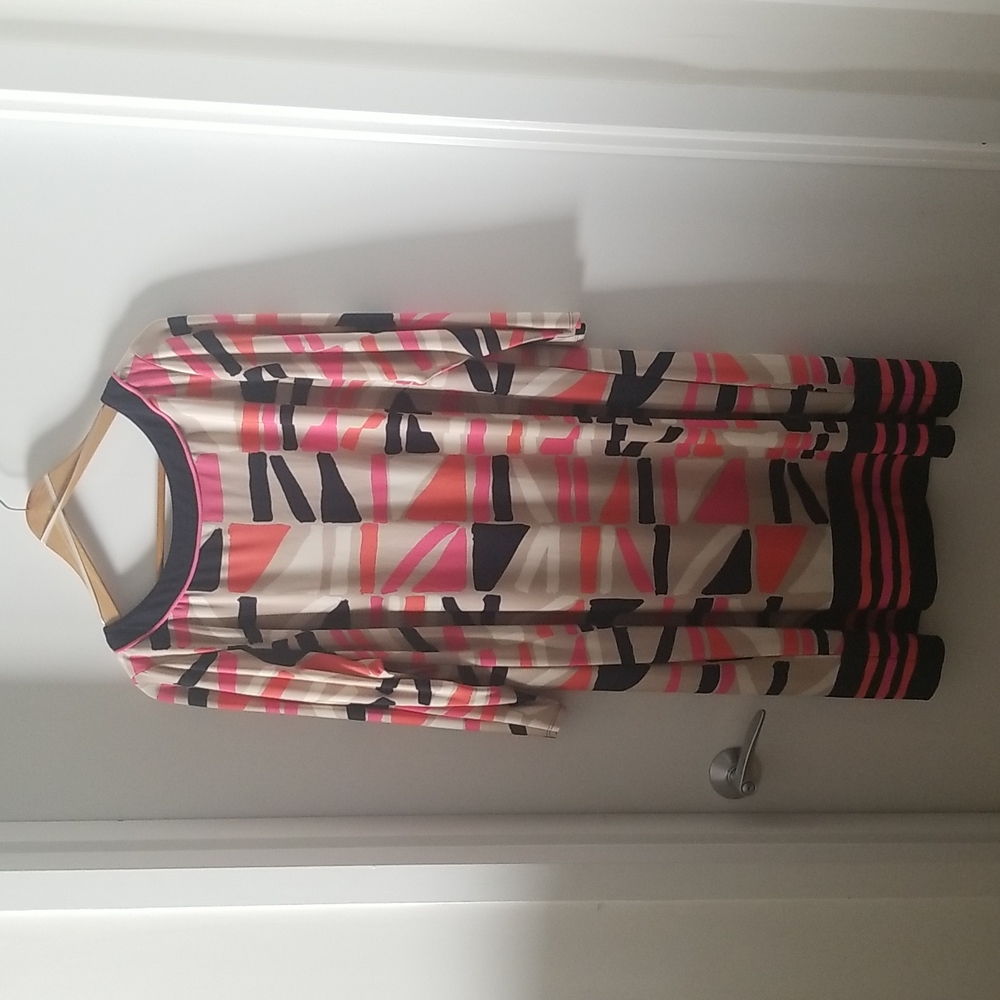 Plus Size 3/4 Length Sleeve Print Midi Dress